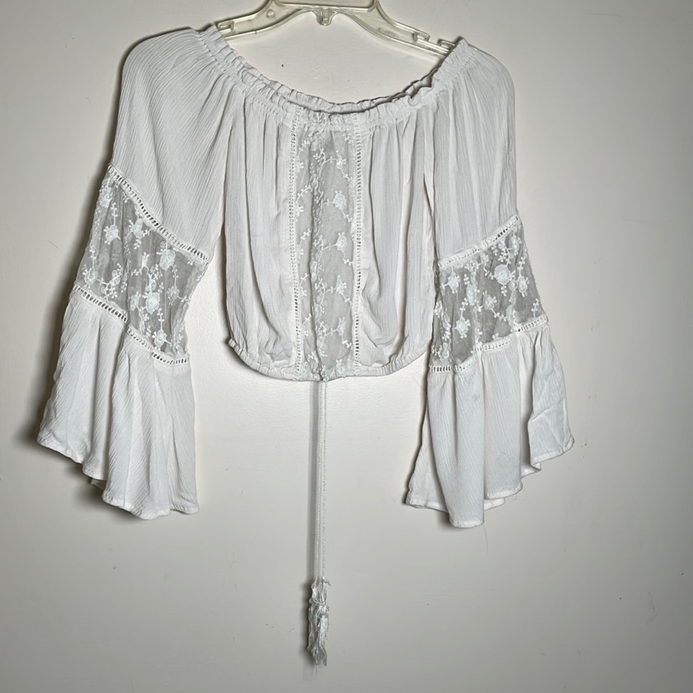 Boho Festival top XS Lace Off shoulder cream cropped blouse top